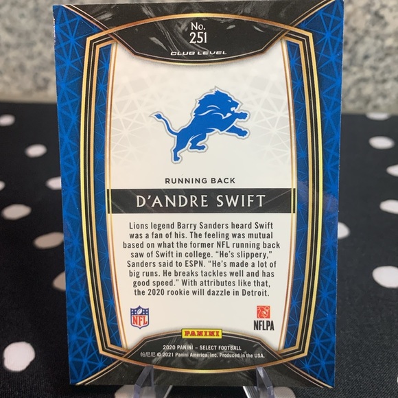 D’Andre Swift Rookie Card Club Level Select Silver Lions Eagles Bears Beautiful - Picture 7 of 8